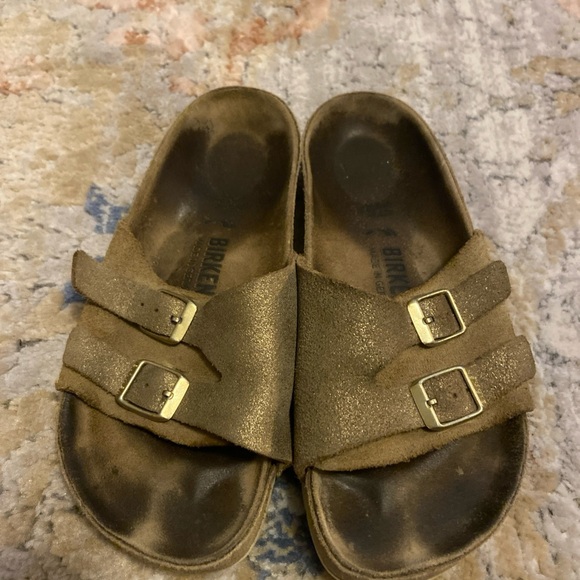 Women's 4 EU 35 Birkenstock Vaduz Metallic Gold Sandals Birko-flor Buckles Flat - Picture 5 of 16
